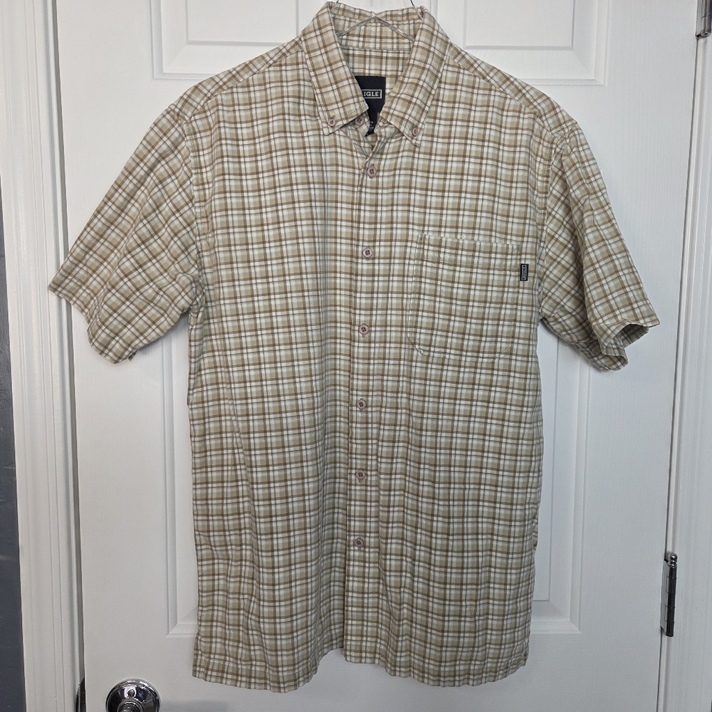 Aigle Men's Medium Short Sleeve Plaid Button Down Shirt